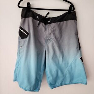 Volcom blue gray Ombre swim trunks hybrid shorts mens size 36‎
